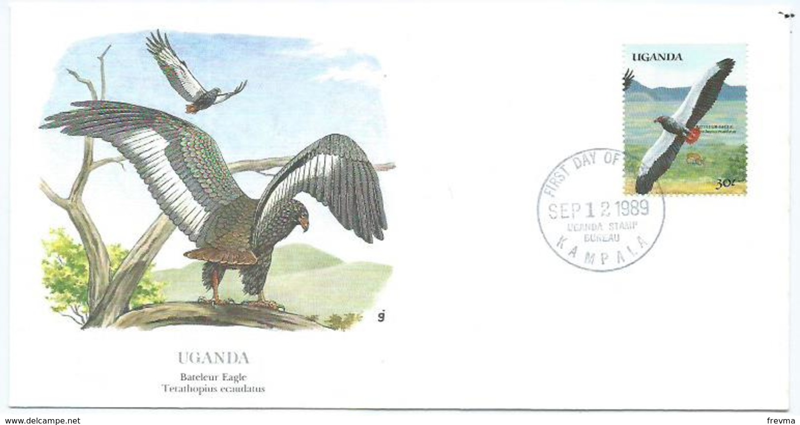 Enveloppe 1er Jour Ouganda FDC Bateleur Eagle 1989 - Ouganda (1962-...)