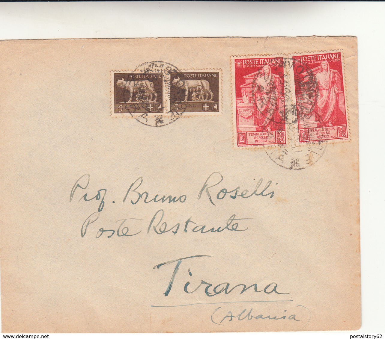 Vie Di Mare, Motonave Zara, Cover Per Tirana. Albania. Poste Restante Anno 1937 - Marcophilie