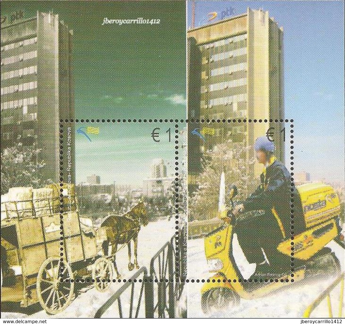 KOSOVO - EUROPA 2013 -TEMA ANUAL " VEHICULOS POSTALES" -  HOJITA BLOQUE  -  DENTADA - 2013