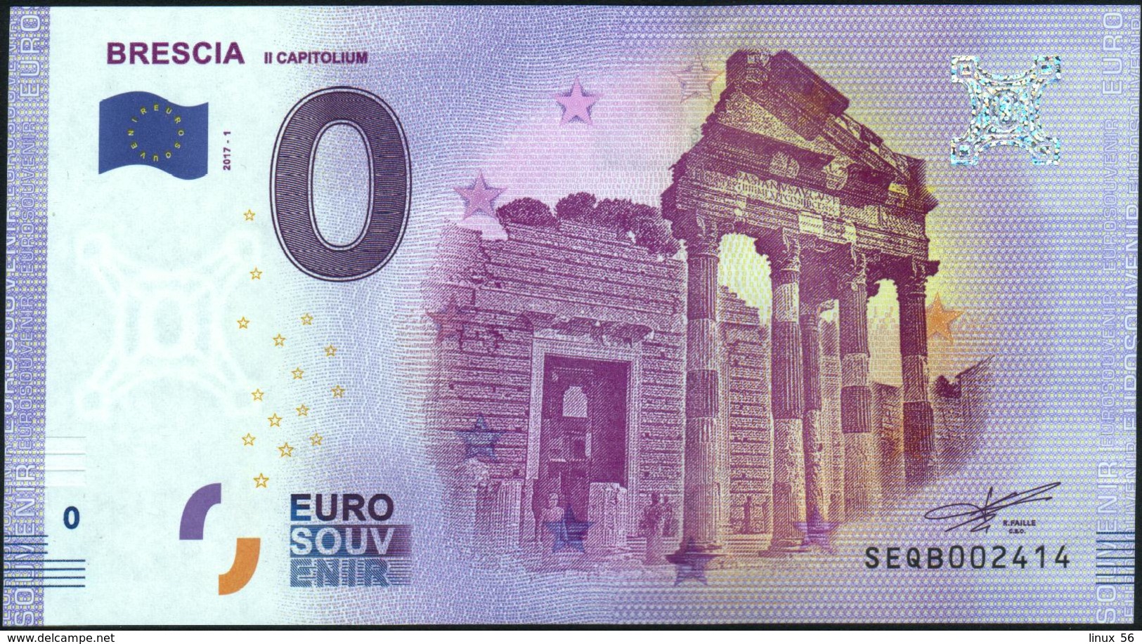 Zero - BILLET EURO O Souvenir - BRESCIA Il Capitolium 2017-1set UNC {Italy} - Privéproeven