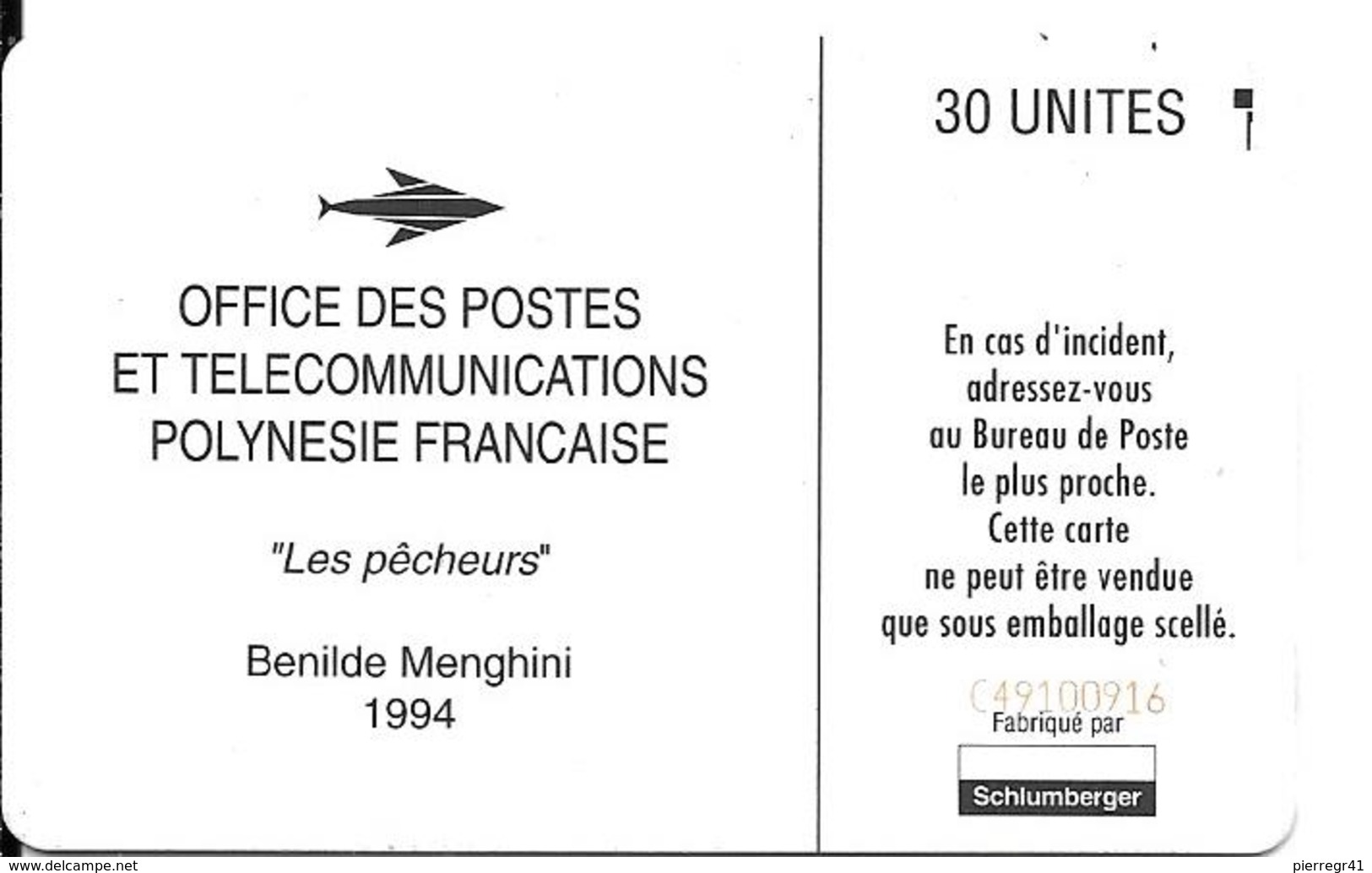 CARTE-PUCE-POLYNESIE-PF25 -SC5-30U-08/94-Les PECHEURS-N°Rouges Maigres C49100916-UTILISE-TBE- - Polynésie Française