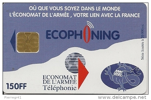 CARTE-PUCE-MILITAIRE- ECOPHONING-SFOR 1-150FF-V° SALAMANDRE-20000Ex-BLEU FONCE-TBE - -  Cartes à Usage Militaire