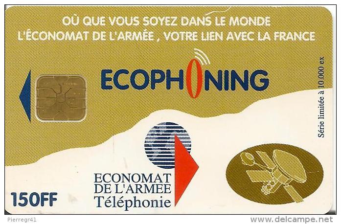 CARTE°-PUCE-MILITAIRE- ECOPHONING-SFOR 4-150FF-V° SATELLITE-MARRON CLAIR-10000ex-TBE - -  Schede Ad Uso Militare