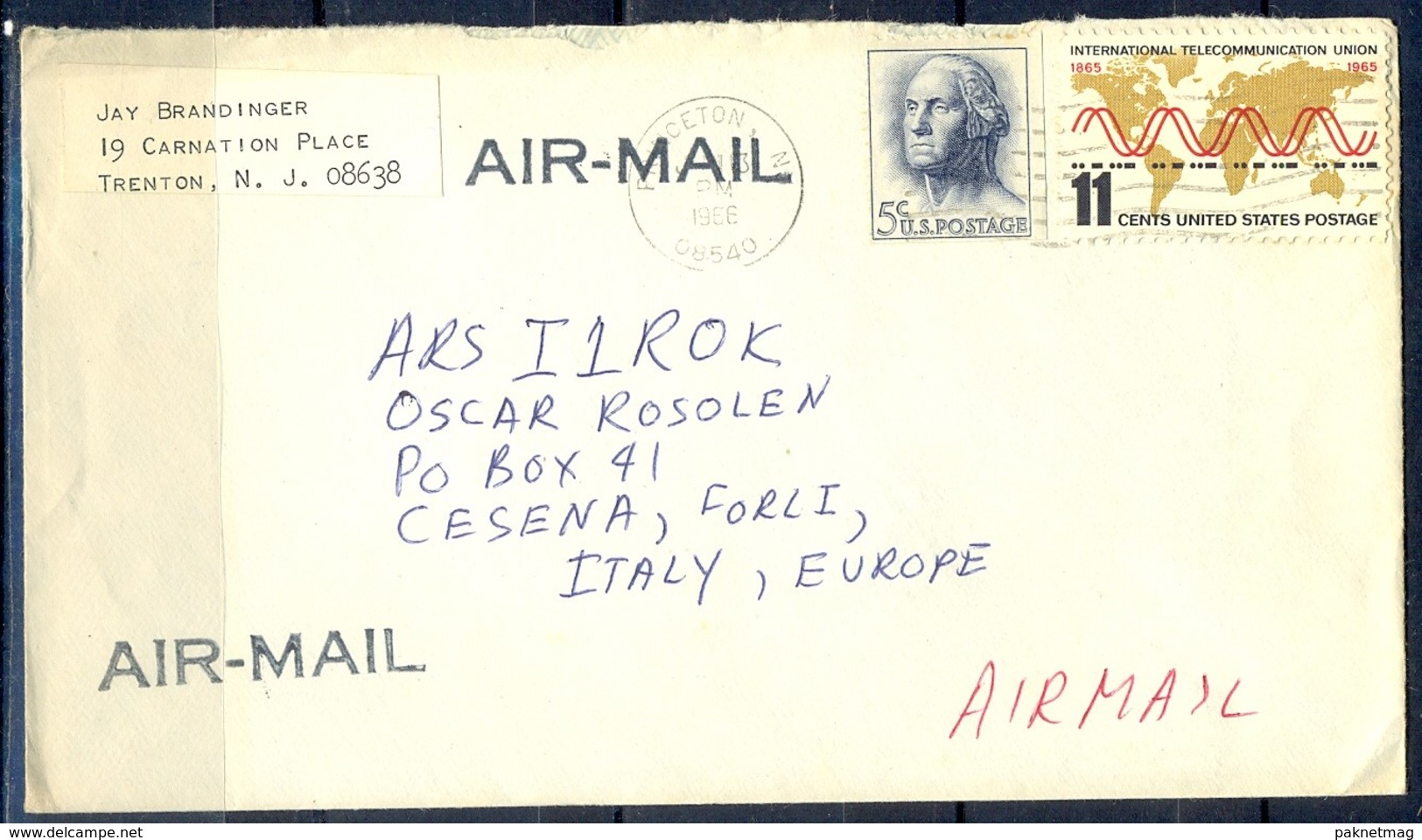 K14- USA United States Postal History Cover. Post To Italy. Tele Come. - Storia Postale