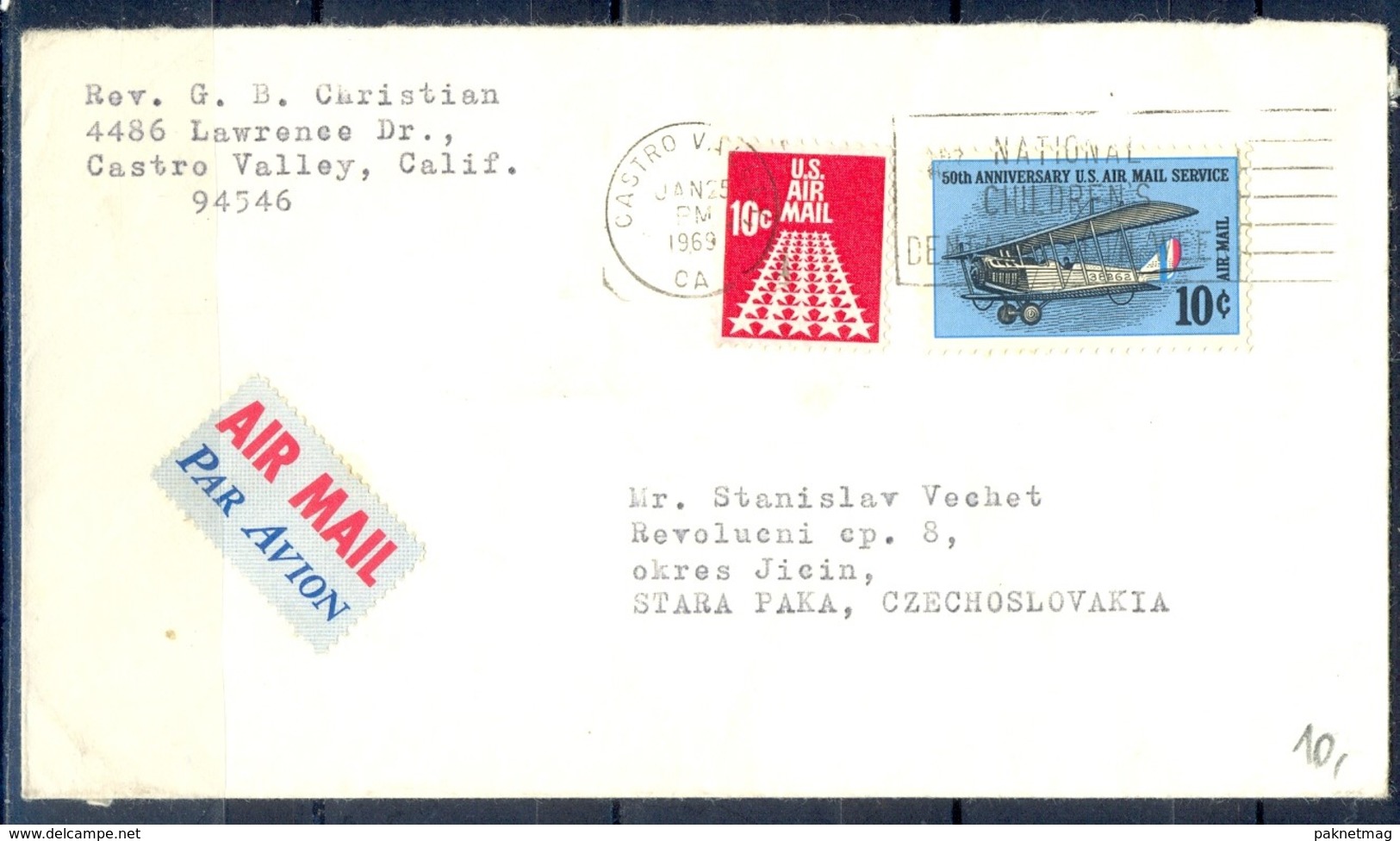 K20- USA United States Postal History Cover. Post To Czechoslovakia. 50 Anniv  U.S Air Mail Service. - Postal History