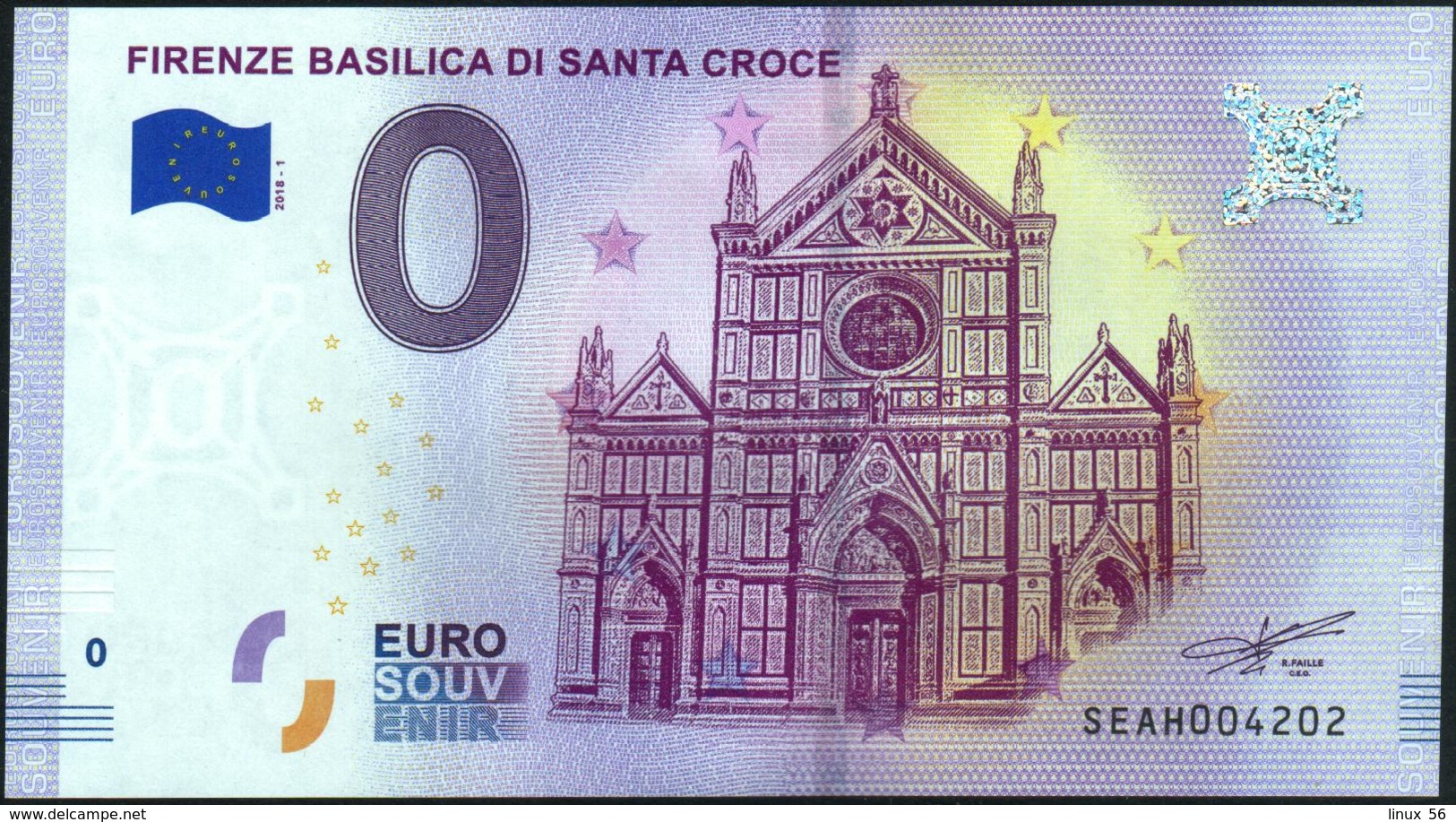 Zero - BILLET EURO O Souvenir - FIRENZE BASILICA DI SANTA CROCE 2018-1set UNC {Italy} - Privéproeven