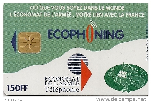 CARTE-PUCE-MILITAIRE- ECOPHONING-SFOR 2-150FF-V° SALAMANDRE-VERTE-10000Ex-TBE - - Militares