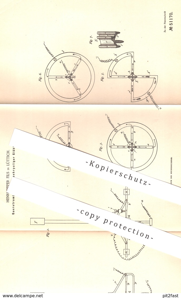 Original Patent - Henri Pieper Fils , Lüttich , 1889 , Querstromlampe Mit Glühkohle | Strom , Lampe , Elektriker !!! - Historische Dokumente