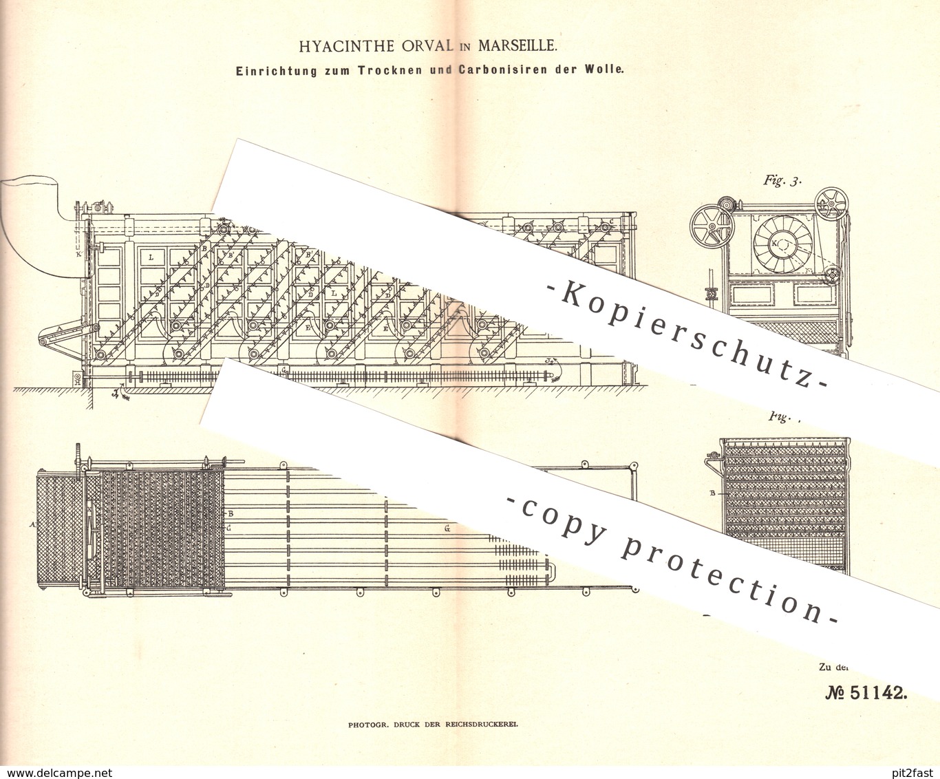 Original Patent - Hyacinthe Orval , Marseille , 1889 , Trocknen Und Karbonisieren Der Wolle | Gewebe , Weber , Weben !! - Documents Historiques