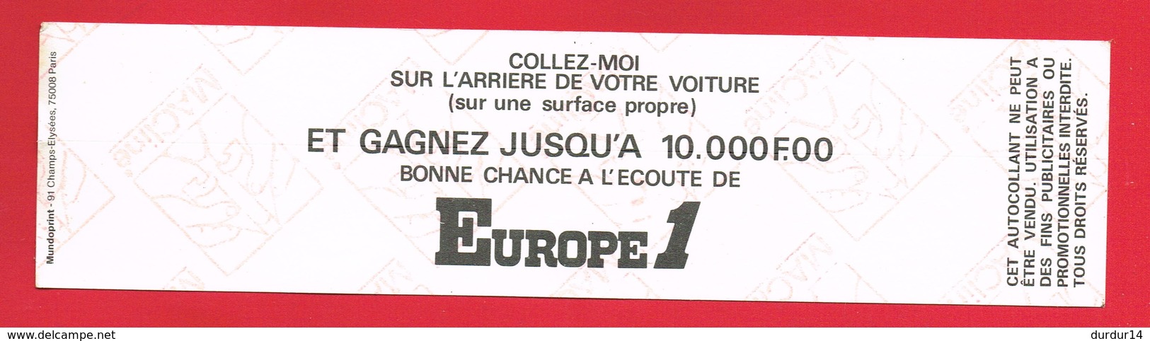 1 Autocollant EUROPE 1 Jean Loup LAFONT Pub Shell - Autocollants