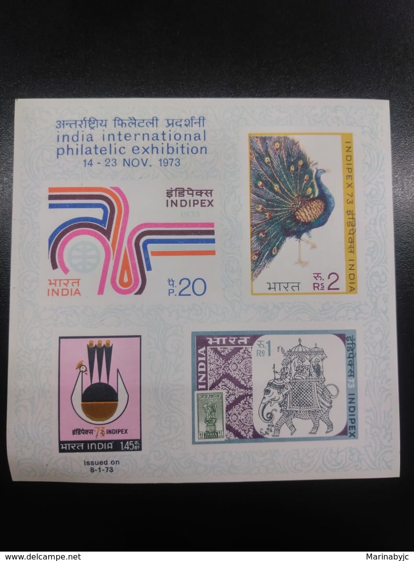 W) 1973 INDIA, SS, PEACOCK, ELEPHANT INDIPEX MNH - Unused Stamps