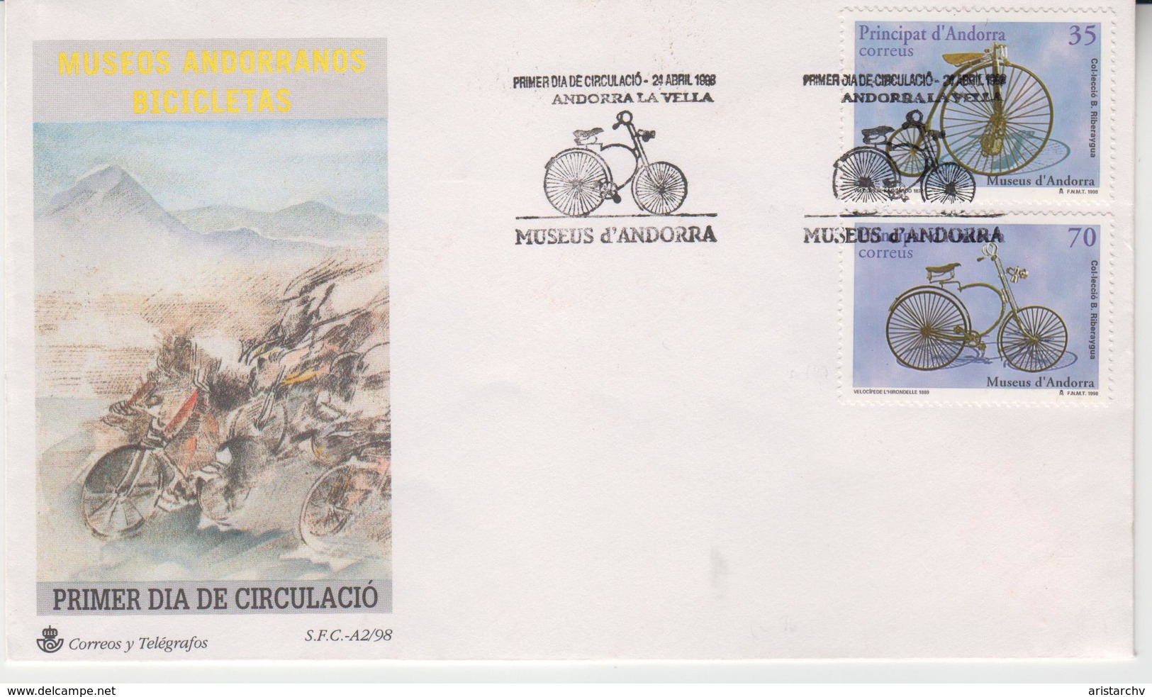 ANDORRA 1998 CYCLING BICYCLE MUSEUM MUSEOS ANDORRANOS BICICLETAS FDC - Radsport