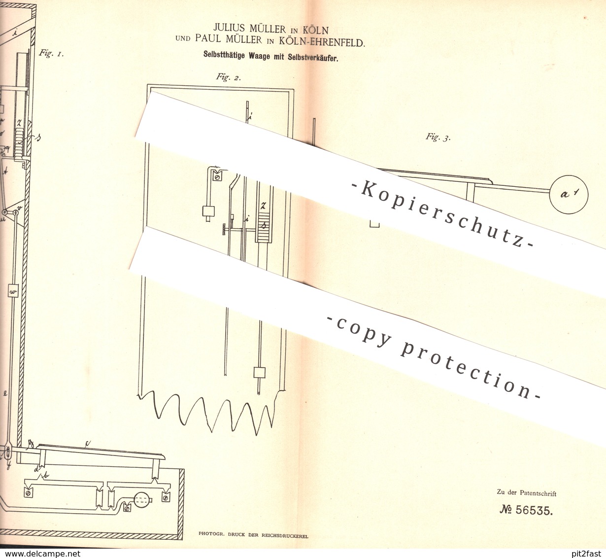Original Patent - Julius Müller | Paul Müller , Köln / Ehrenfeld , 1890 , Waage Mit Selbstverkäufer | Waagen , Automat ! - Historische Dokumente