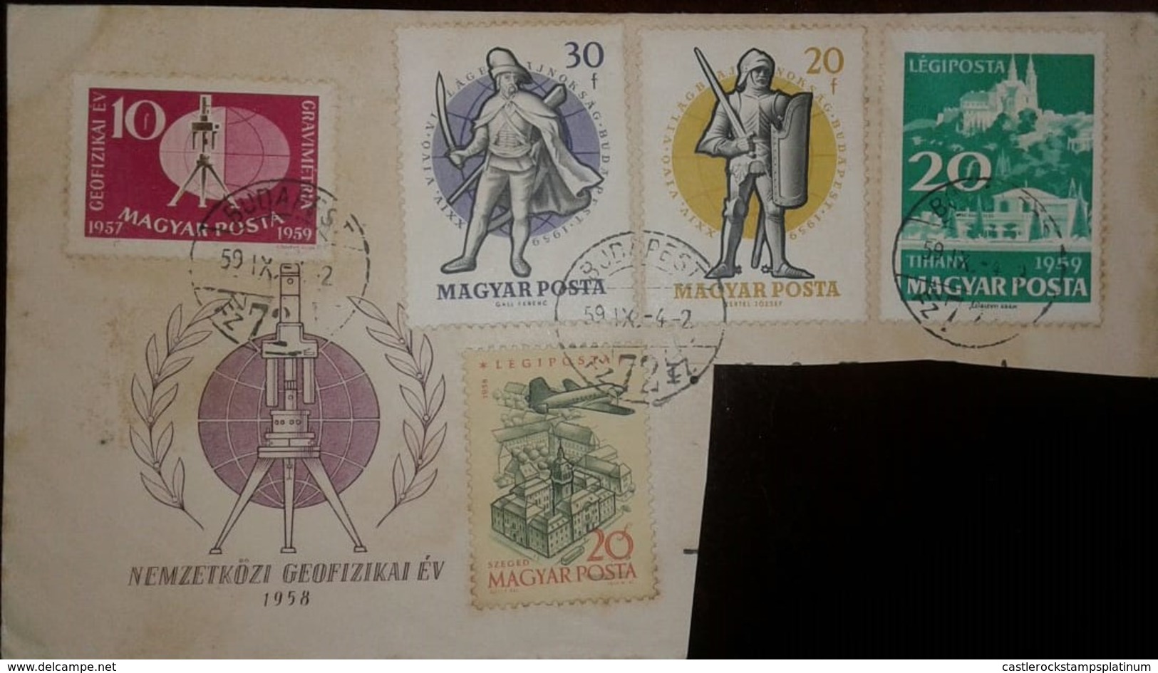 O) 1959 HUNGARY, TORSION BALANCE AND GLOBE, SOLDIER,WARRIOR, PLANE OVER SZEGED, TIHANY, F. - Covers & Documents