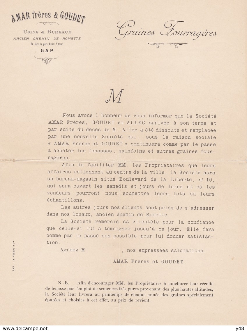 Amar Fréres Et Goudet A Gap Graines Fourragéres - Agriculture