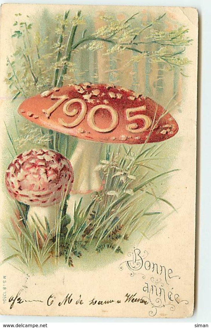 N°10846 - Carte Fantaisie Gaufrée - 1905 - Champignons - New Year