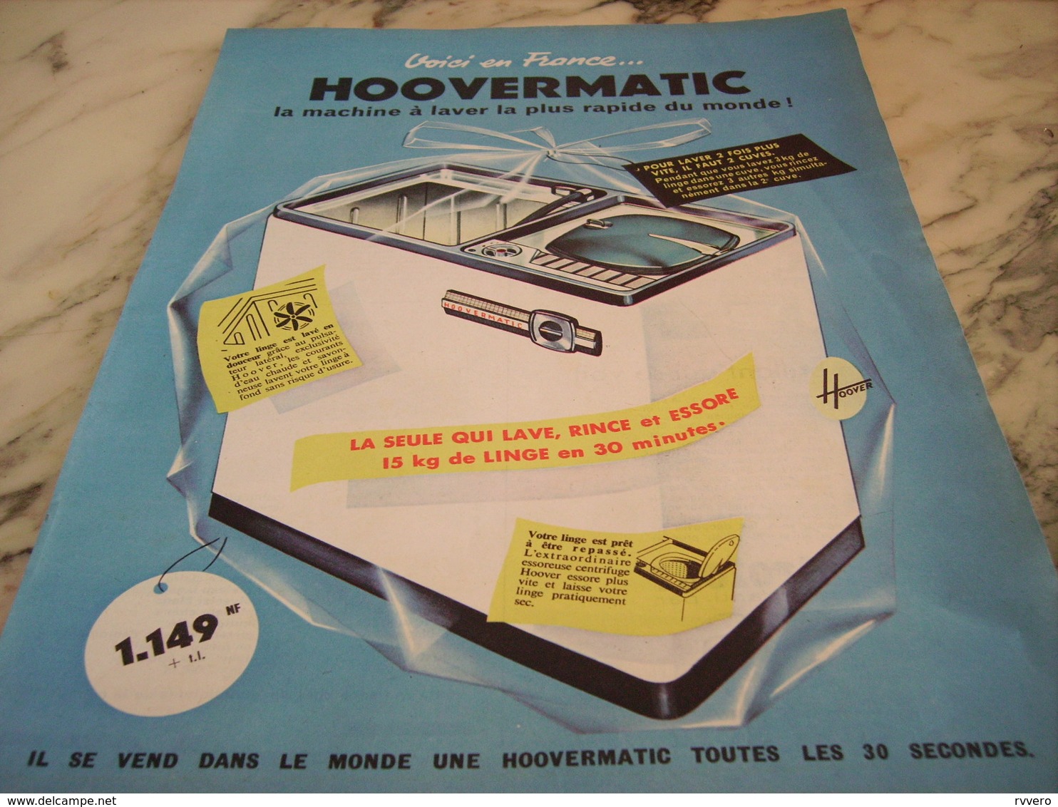 ANCIENNE   PUBLICITE LA MACHINE A LAVER LA PLUS RAPIDE HOOVERMATIC 1960 - Autres & Non Classés