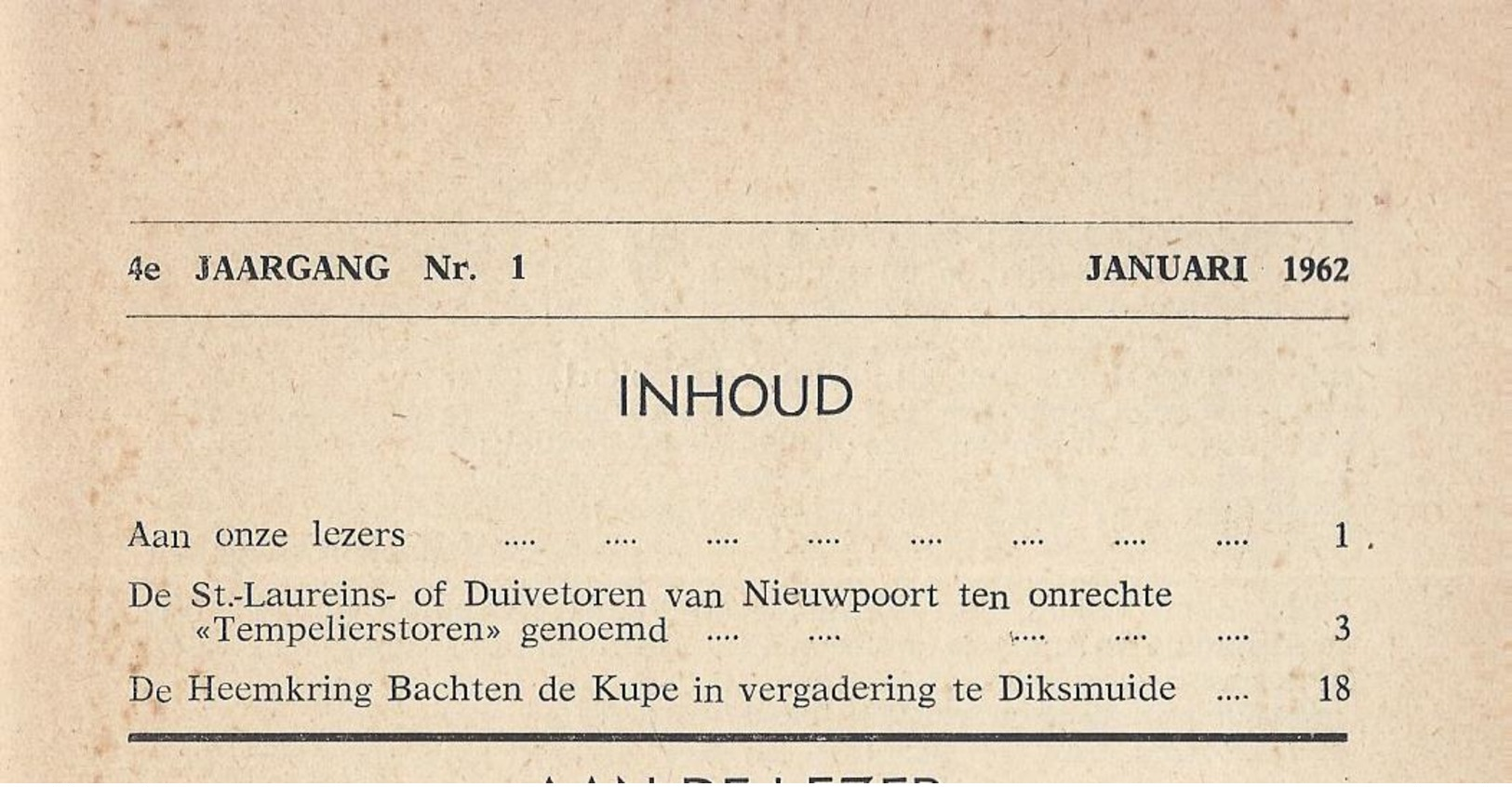 BACHTEN DE KUPE HEEMKUNDE 1/1962 - DUIVETOREN NIEUWPOORT MET 7 FOTO'S - DIKSMUIDE - Geschiedenis