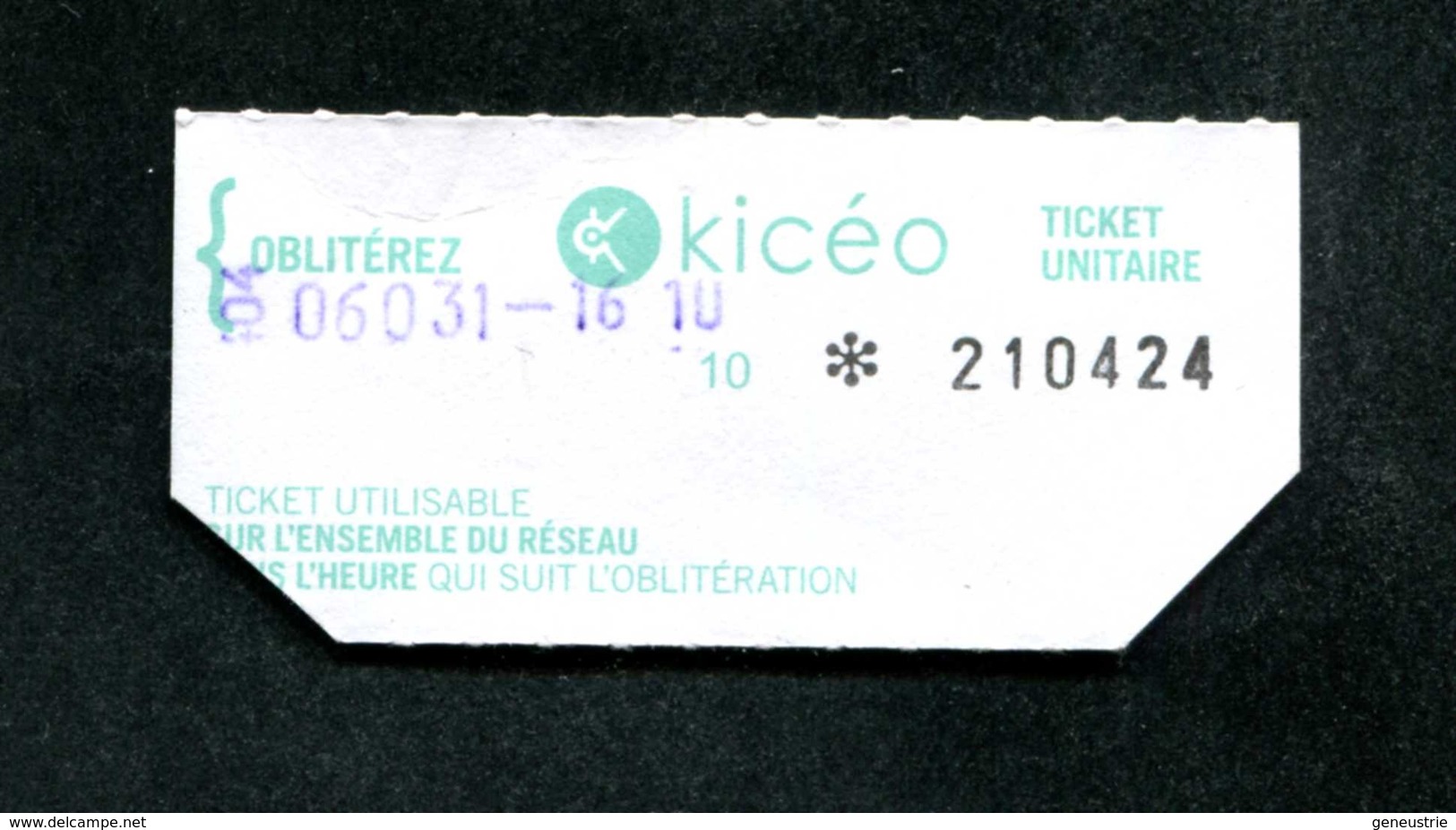 Ticket De Bus / KICEO / Réseau De Bus De La Ville De Vannes - Bus Ticket Transportation - Bretagne - Europe