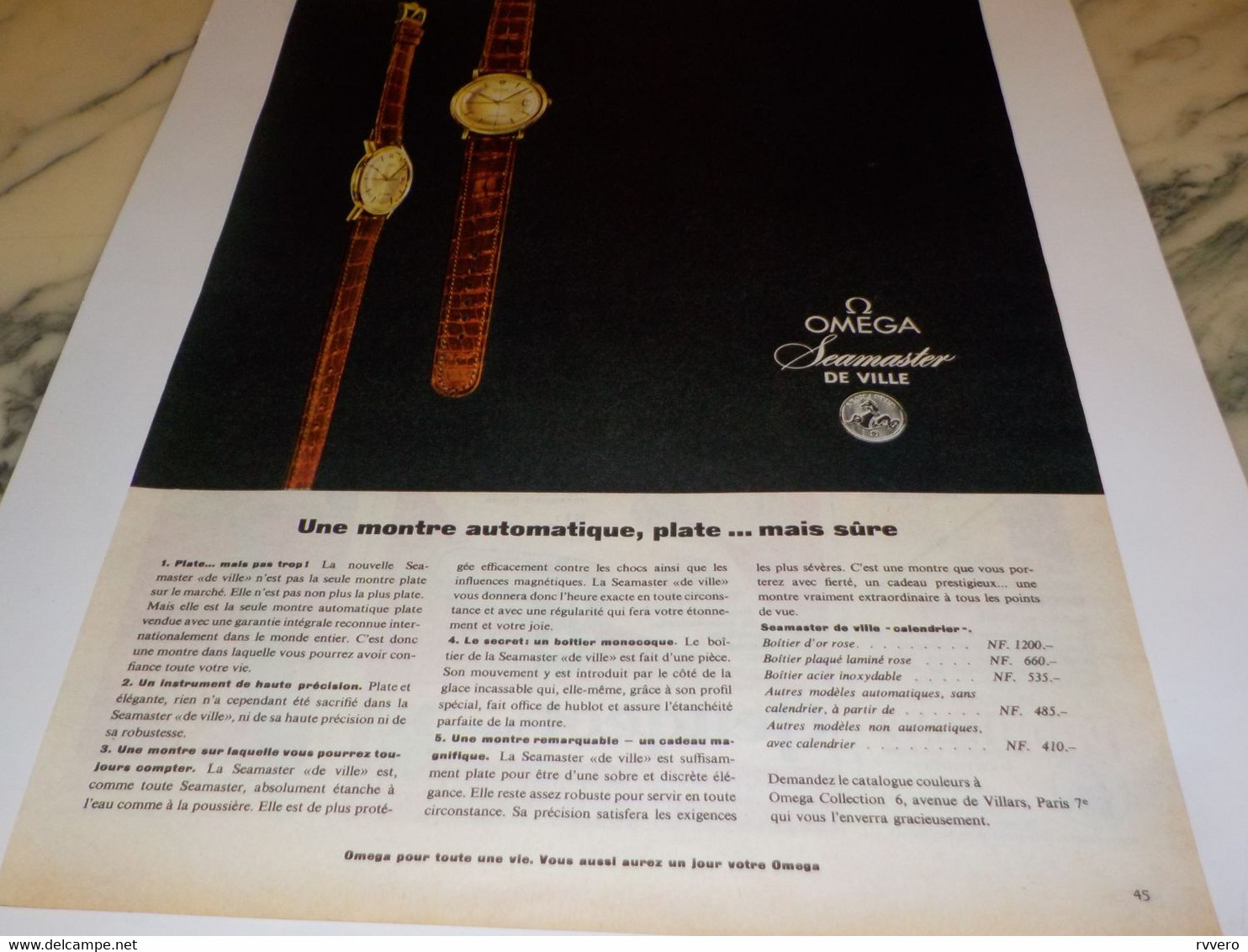 ANCIENNE PUBLICITE MONTRE OMEGA SEAMASTER DE VILLE 1960 - Autres & Non Classés