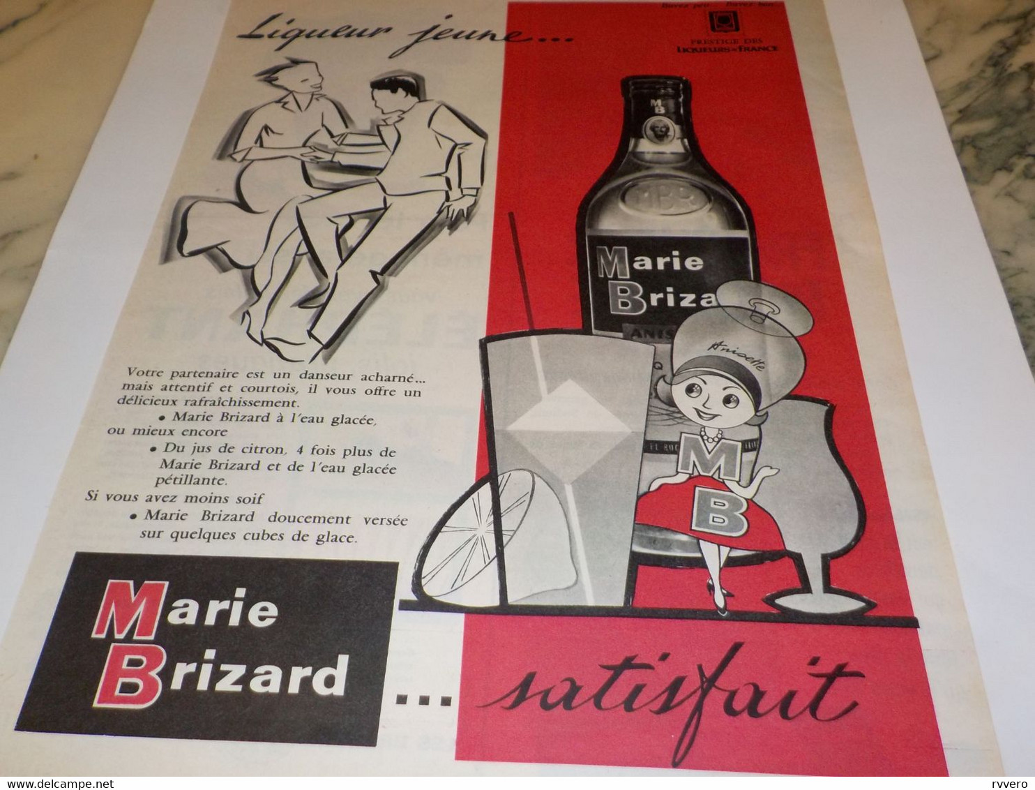 ANCIENNE PUBLICITE LIQUEUR JEUNE  MARIE BRIZARD 1960 - Alcools