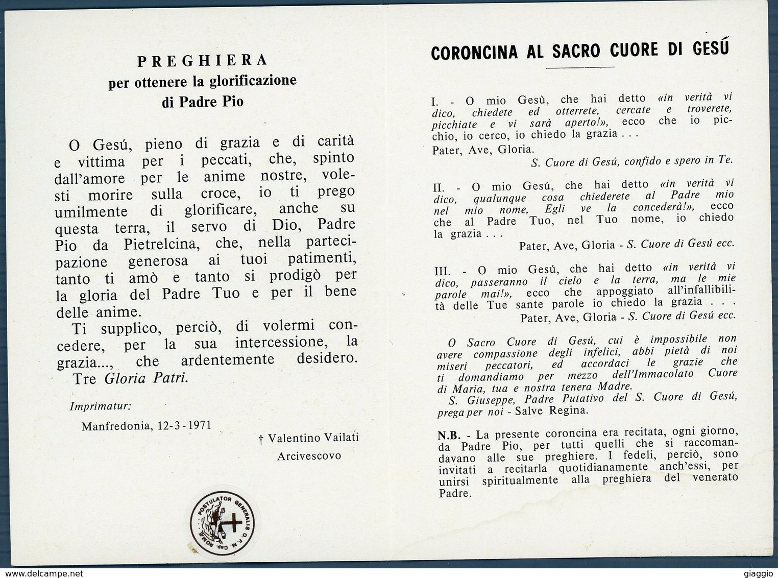 °°° Santino N. 776 - San Giovanni Rotondo Padre Pio Da Pietralcina Con Reliquia °°° - Foggia