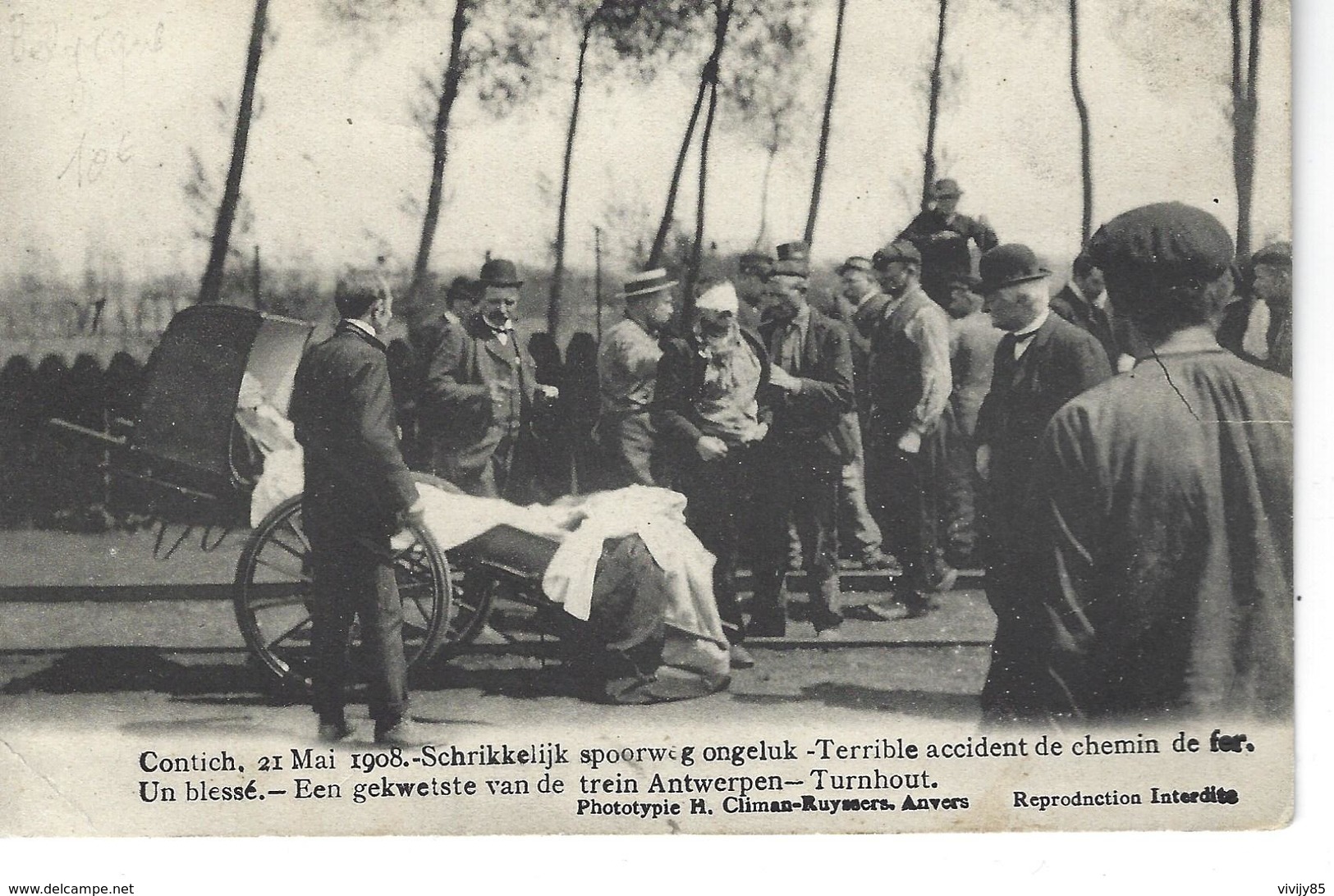 CONTICH - BELGIQUE - Belle Vue Animée Du Terrible Accident De Chemin De Fer En 1908 - Un Blessé - Kontich