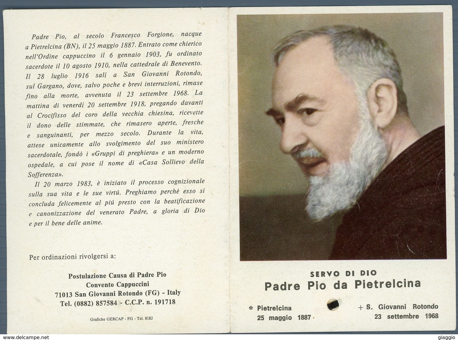 °°° Santino N. 780 - San Giovanni Rotondo Padre Pio Da Pietralcina Con Reliquia °°° - Foggia