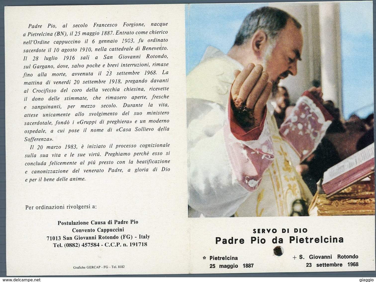 °°° Santino N. 775 - San Giovanni Rotondo Padre Pio Da Pietralcina Con Reliquia °°° - Foggia