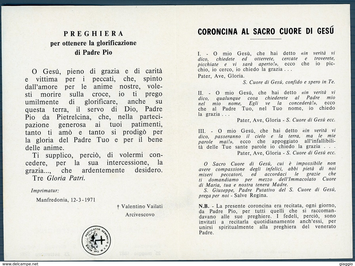 °°° Santino N. 775 - San Giovanni Rotondo Padre Pio Da Pietralcina Con Reliquia °°° - Foggia