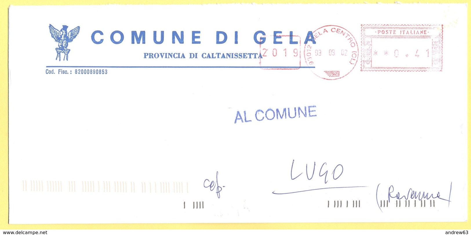 ITALIA - ITALY - ITALIE - 2002 - 00,41€ EMA, Red Cancel - Comune Di Gela - Viaggiata Da Gela Per Lugo - Macchine Per Obliterare (EMA)