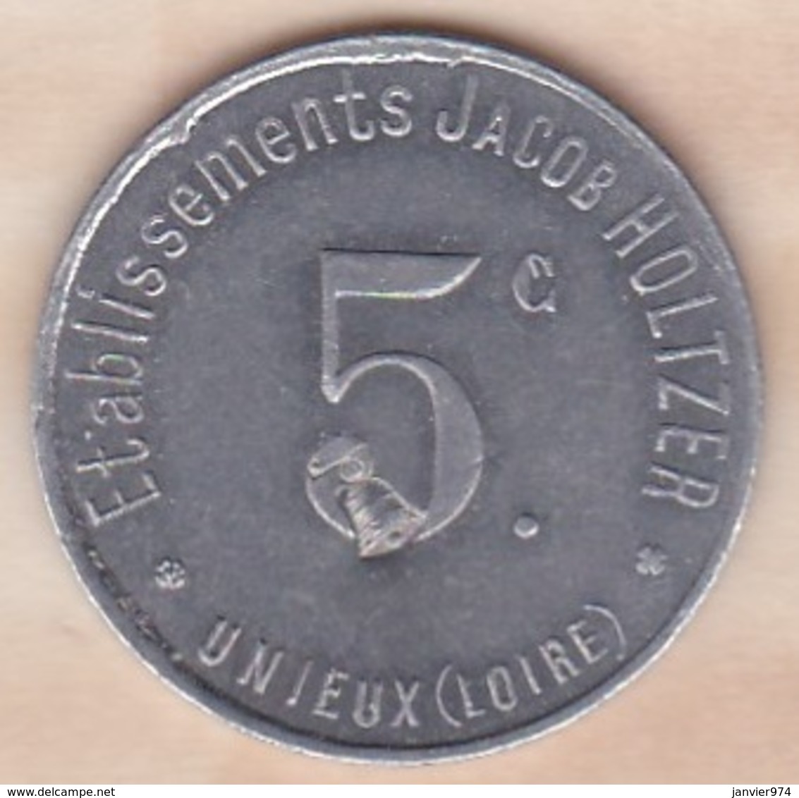 42 . Loire . Unieux Etablissement Jacob Holtzer 5 Centimes Contremarque Cloche - Monétaires / De Nécessité