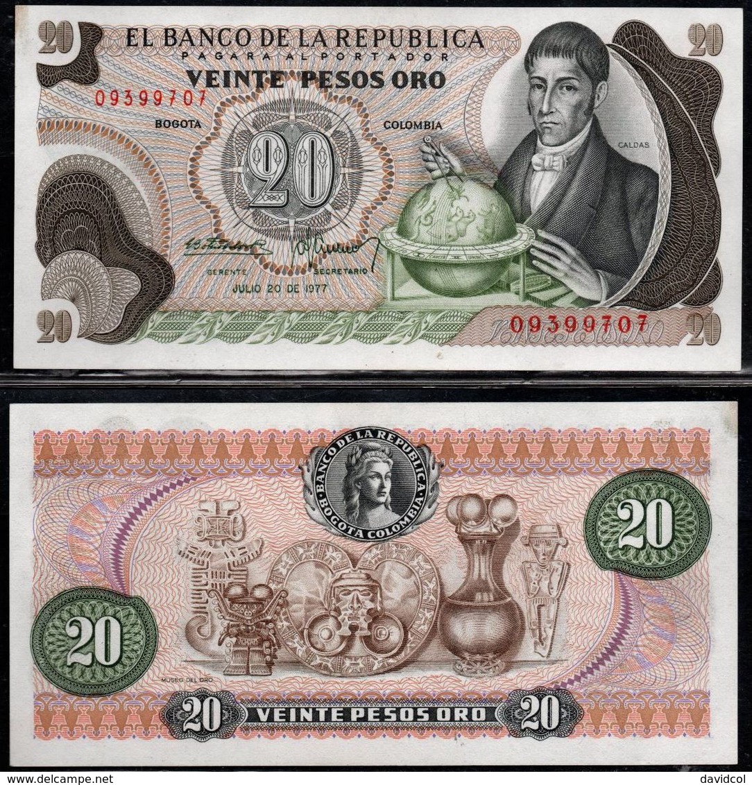 COLOMBIA - 1977 - VEINTE PESOS ORO ( $ 20 ) - UNCIRCULATED. CONDITION 9/10 - Colombie