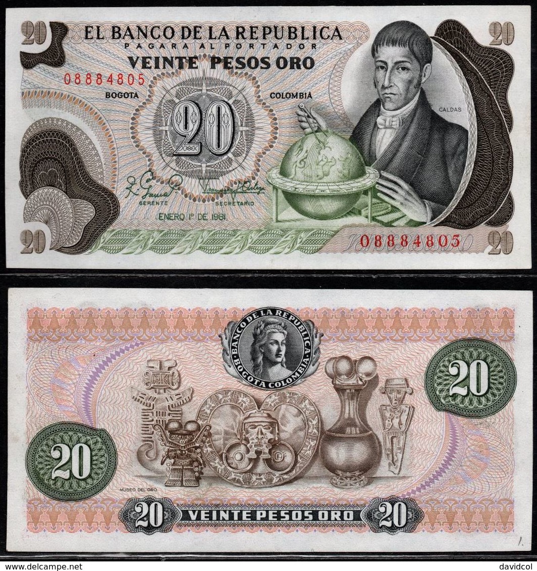 COLOMBIA - 1981 - VEINTE PESOS ORO ( $ 20 ) - UNCIRCULATED. CONDITION 9/10 - Colombie