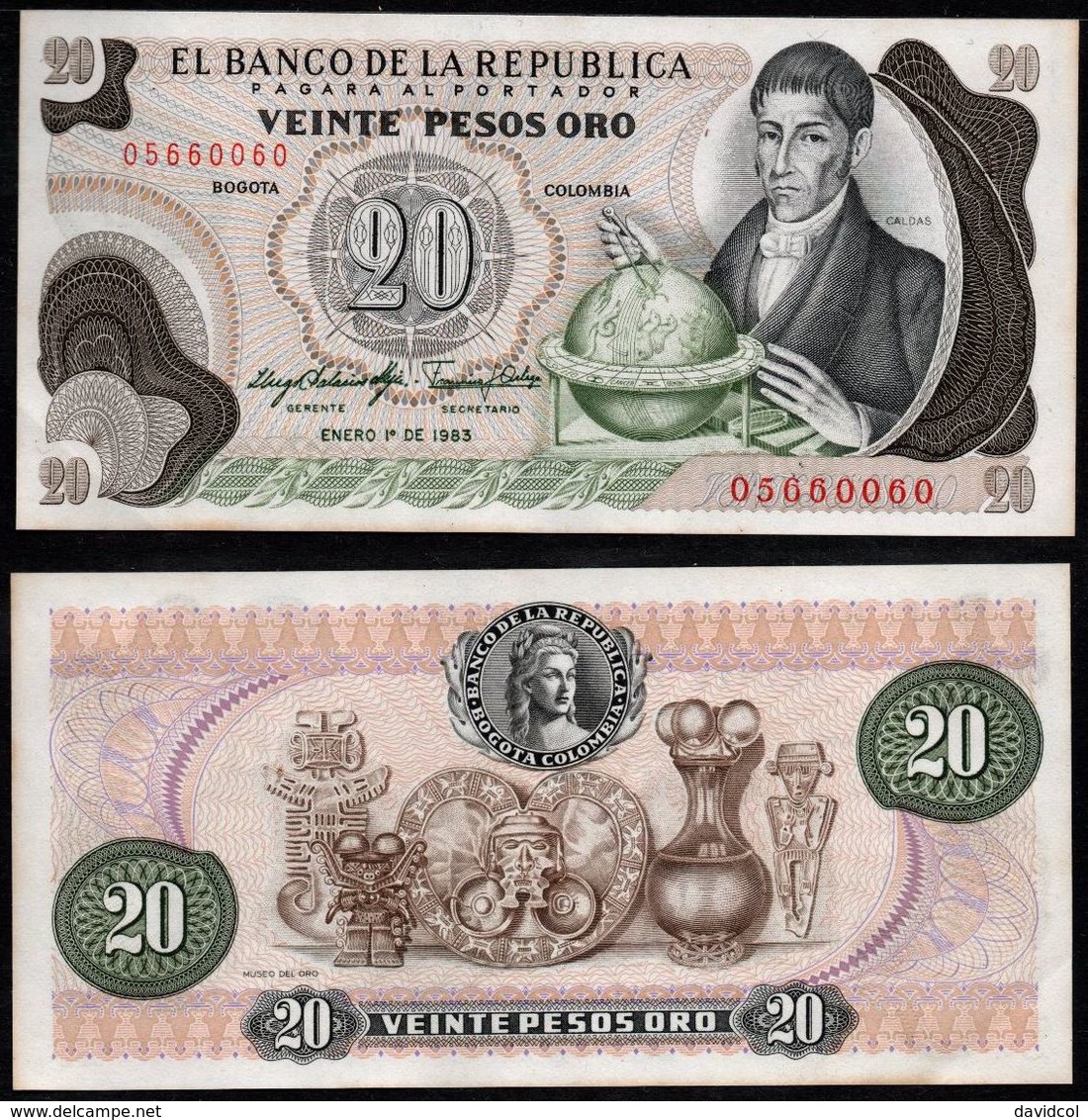 COLOMBIA - 1983 - VEINTE PESOS ORO ( $ 20 ) - UNCIRCULATED. CONDITION 9/10-TONING BORDERS - Colombie