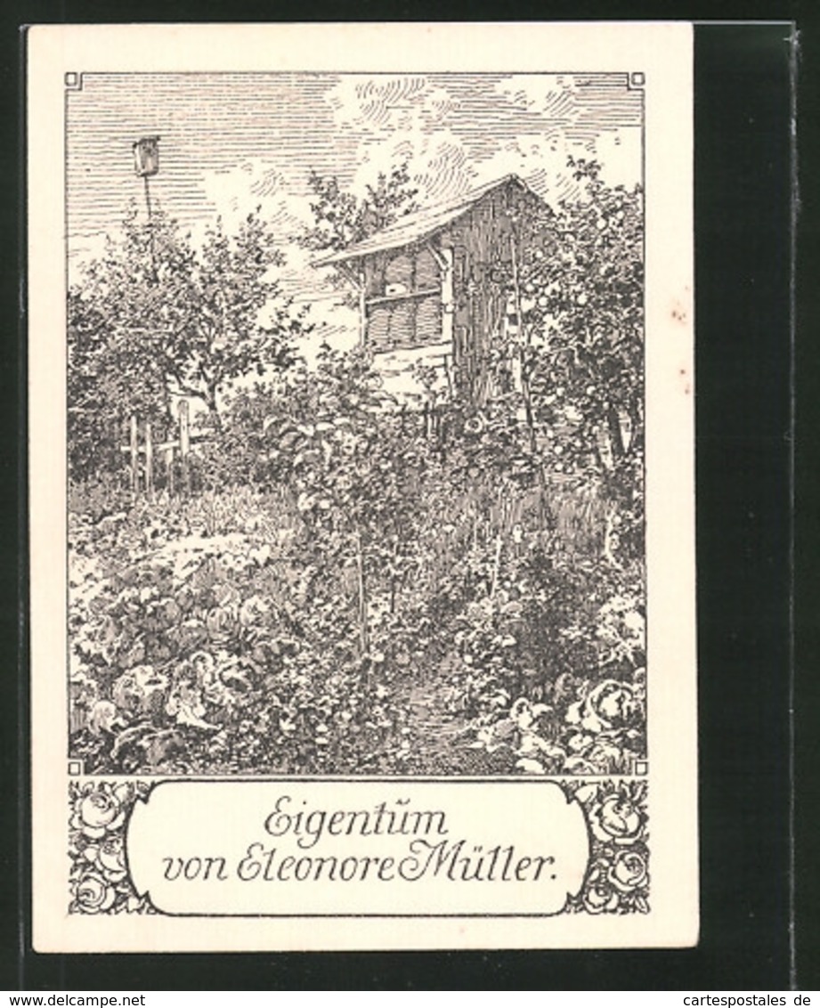 Exlibris Eleonore Müller, Imker - Bienenstöcke In Einem Naturbelassenen Garten - Exlibris