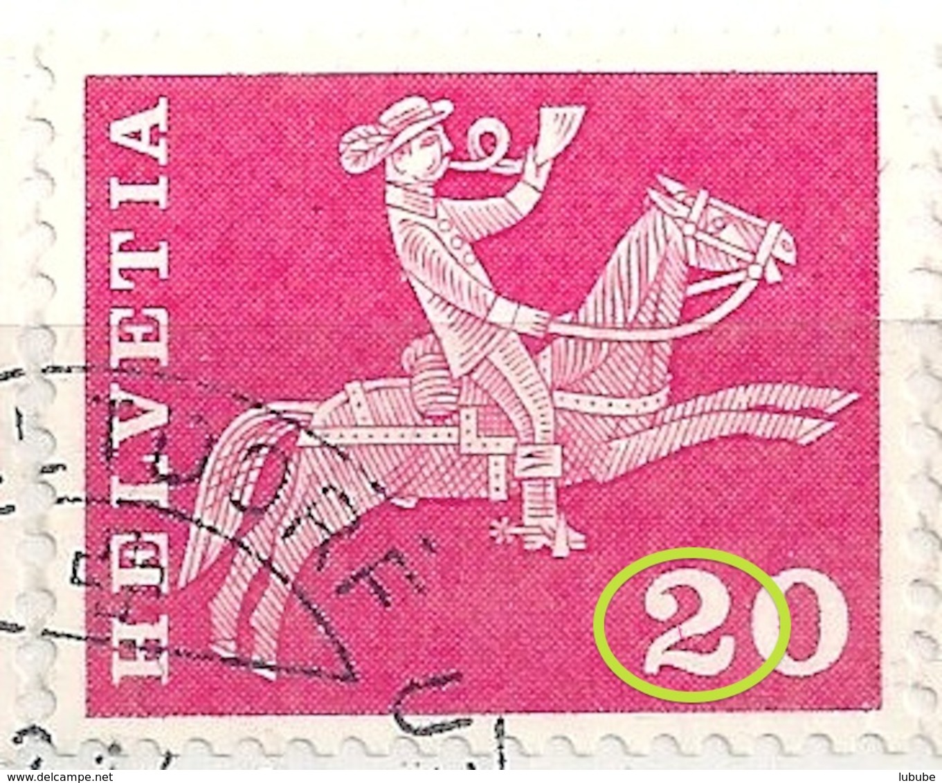 Postreiter 358RL, 20 Rp.lilarosa  ABART        1960 - Coil Stamps