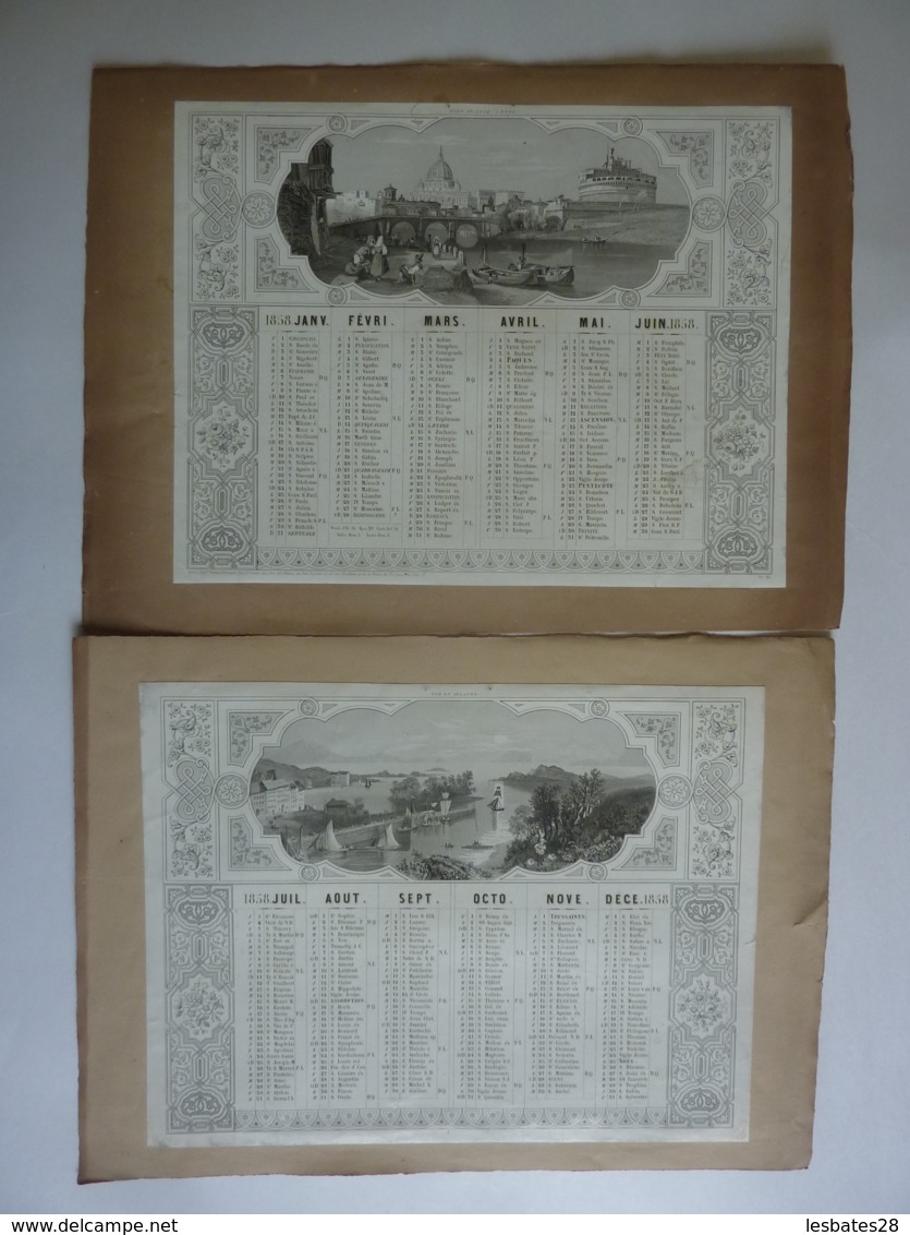 LITHOGRAPHIE ALMANACH CALENDRIER  2 SEMESTRIELS 1858 Port St Ange A ROME Et VUE EN IRLANDE CLAS S 4 P - Grand Format : ...-1900