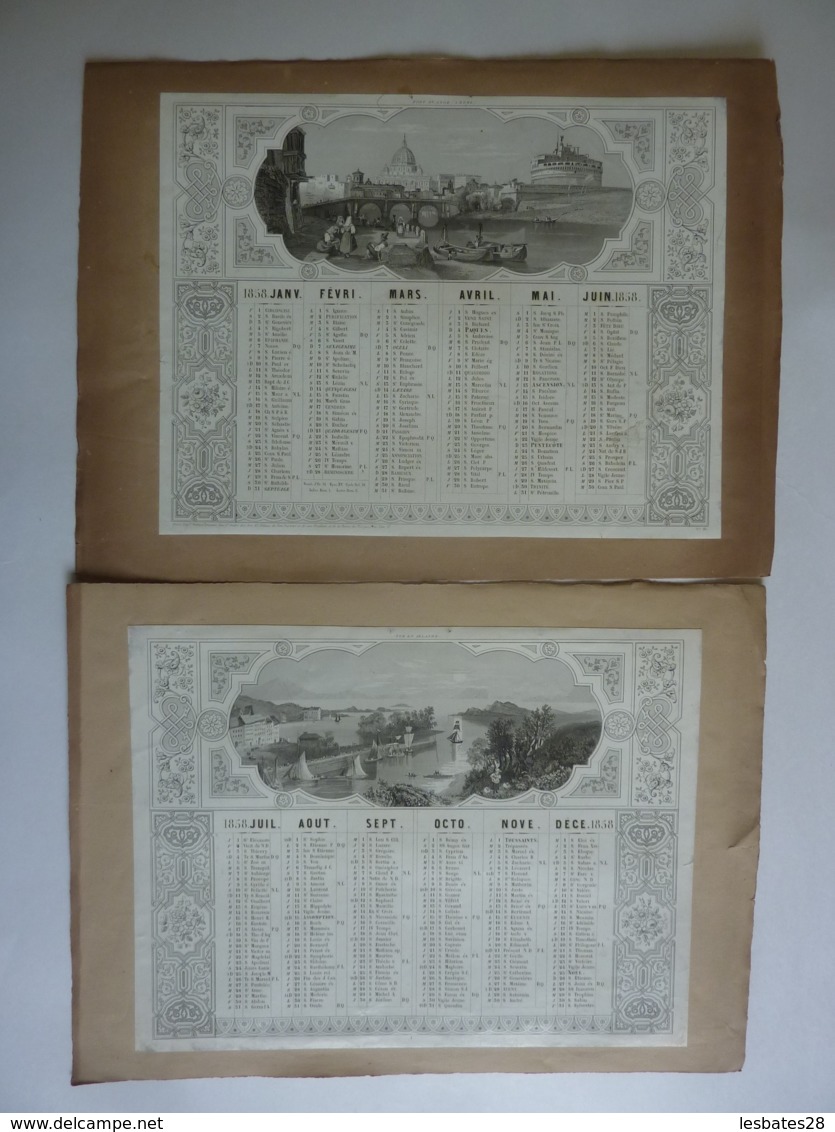 LITHOGRAPHIE ALMANACH CALENDRIER  2 SEMESTRIELS 1858 Port St Ange A ROME Et VUE EN IRLANDE CLAS S 4 P - Big : ...-1900