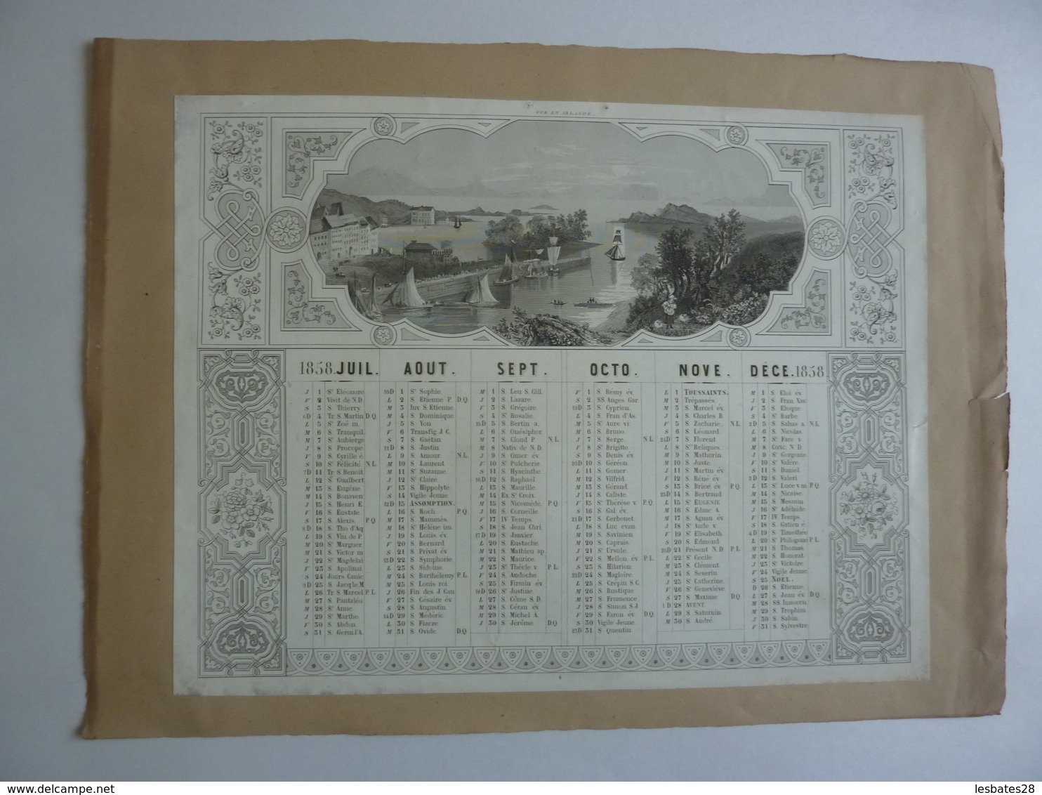 LITHOGRAPHIE ALMANACH CALENDRIER  2 SEMESTRIELS 1858 Port St Ange A ROME Et VUE EN IRLANDE CLAS S 4 P - Grand Format : ...-1900