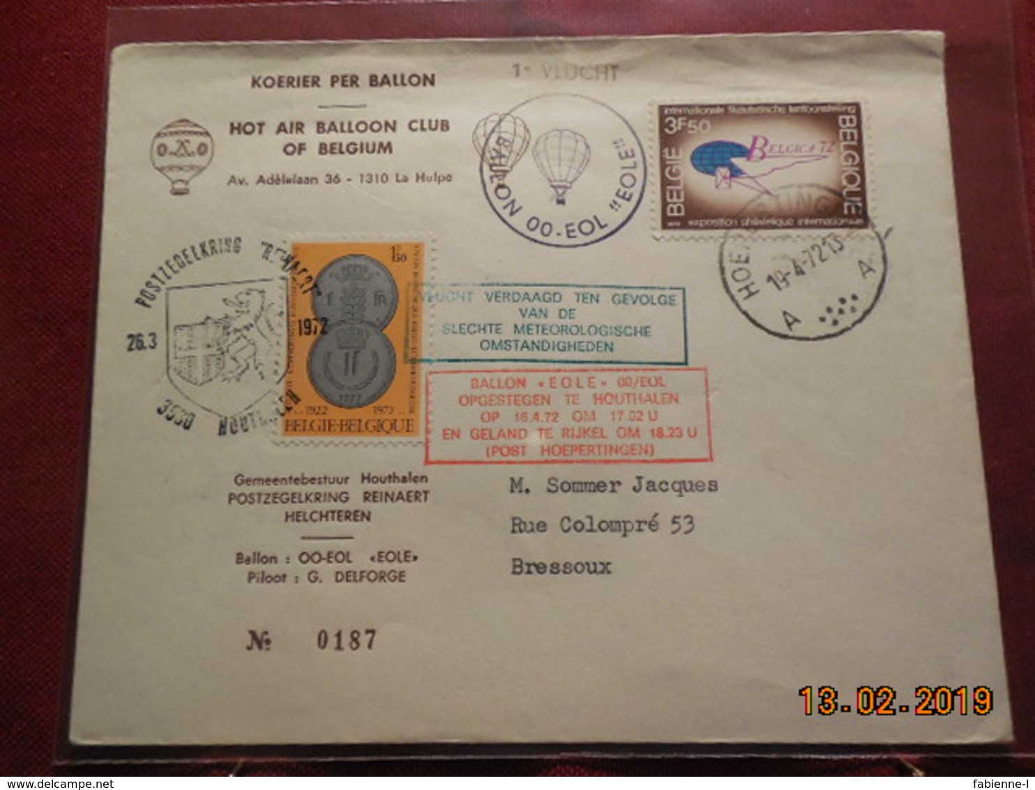 Lettre De Belgique Par Ballon De 1972 - Lettres & Documents