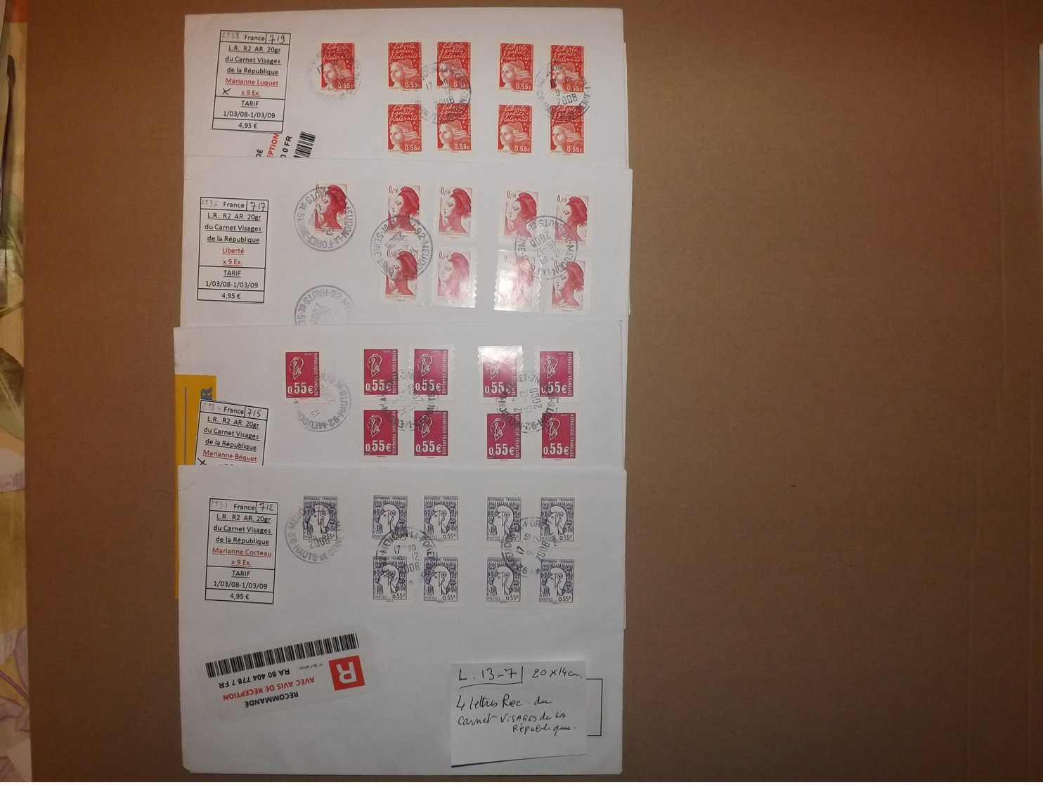 (L13-7)   4 Letttres Recommandées  Du Carnet " Visages De La République "  Enveloppes Tres Bon Etat - Autres & Non Classés