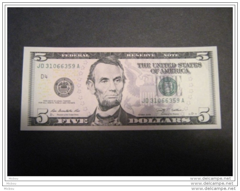 USA, 5$, 2009, UNCL - Billets De La Federal Reserve (1928-...)
