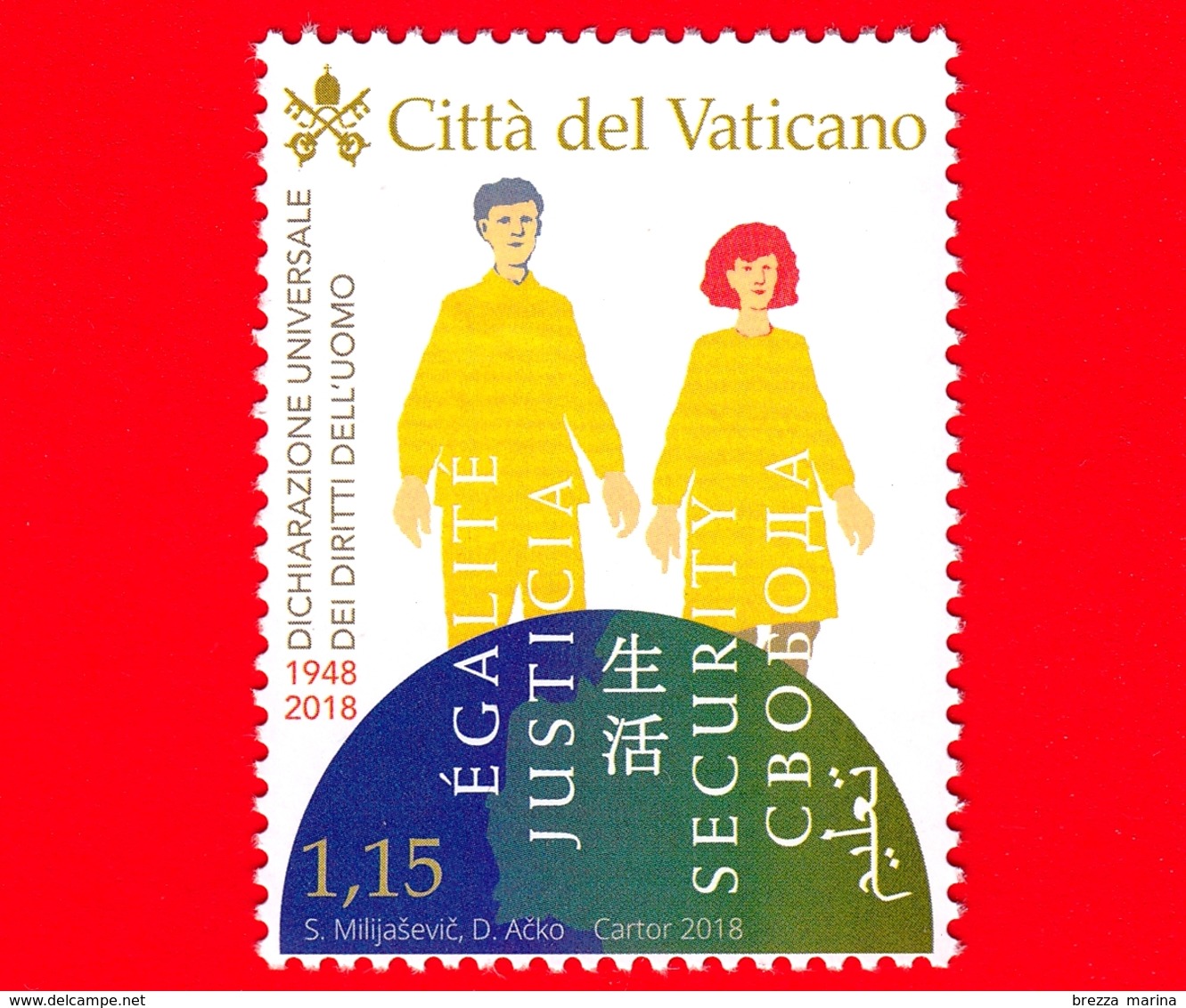 Nuovo - MNH - VATICANO - 2018 - 70 Anni Dichiarazione Universale Diritti Dell'uomo - Globo E Figure Stilizzate - 1.15 - Neufs