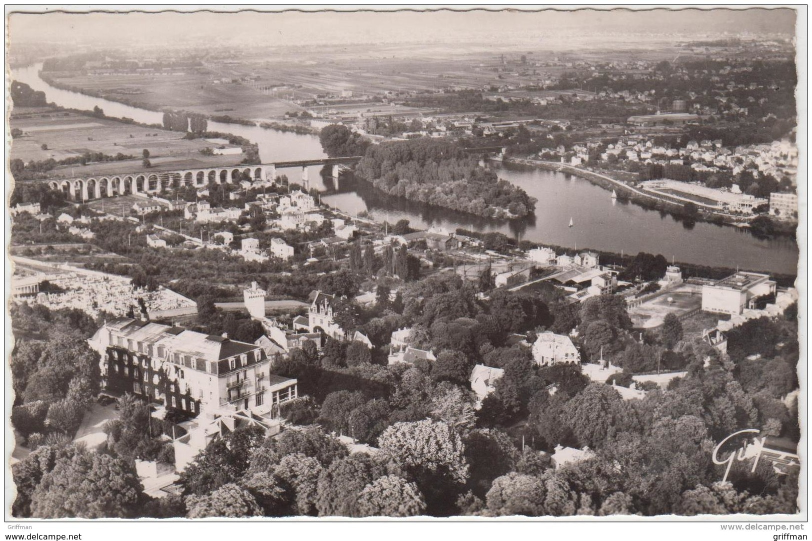 EN AVION SUR SAINT GERMAIN EN LAYE PANORAMA SUR LA SEINE ILE CORNIERE ET COMMUNE DU PECQ CPSM 9X14 TBE - St. Germain En Laye