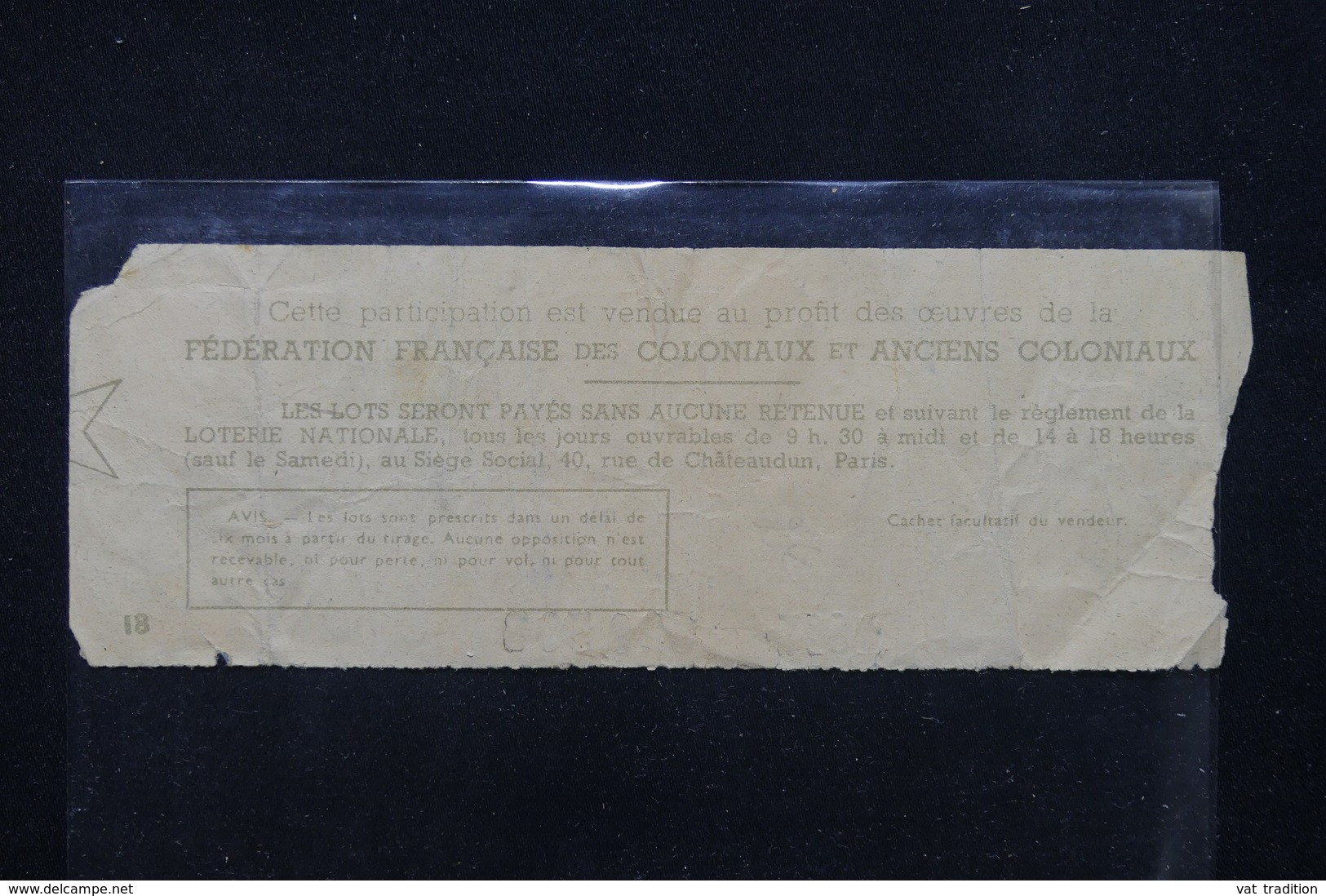 FRANCE - Billet De Loterie De 1942  " Les Ailes De L 'Empire Français " - L 22705 - Billets De Loterie