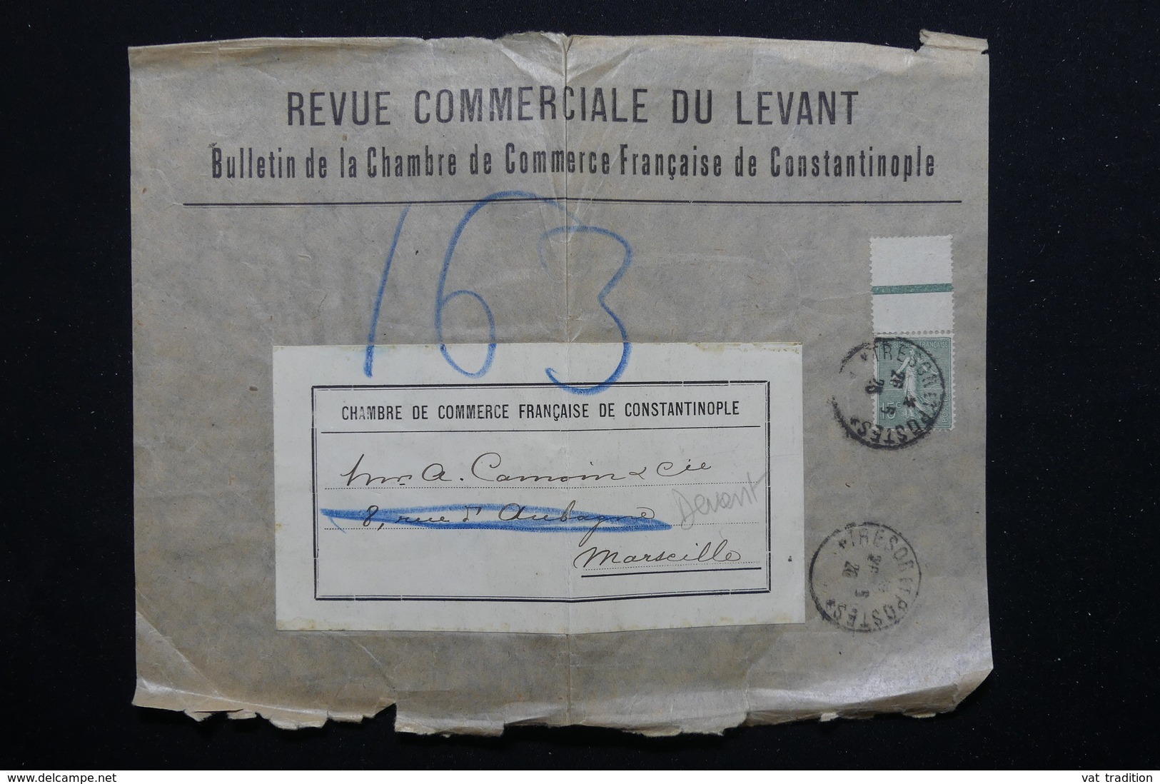 FRANCE - Affranchissement Semeuse Sur Devant D'enveloppe Commerciale Du Levant , Oblitération Trésor Et Postes - L 22716 - Cachets Militaires A Partir De 1900 (hors Guerres)