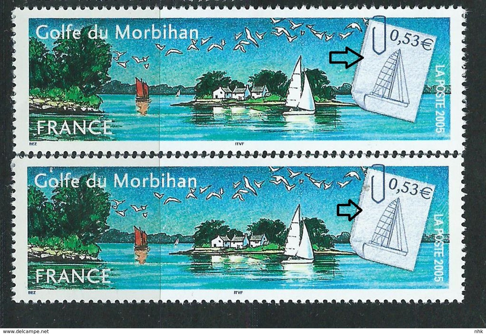 [28] Variété :  N° 3783 Golfe Du Morbihan Vignette Blanche Au Lieu De Grise + Normal ** - Neufs