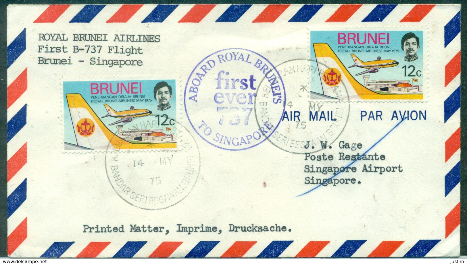 BRUNEI 1ER VOL B737 Pour SINGAPOUR 14.5.1975 Arrivée Le 16 - Brunei (1984-...)