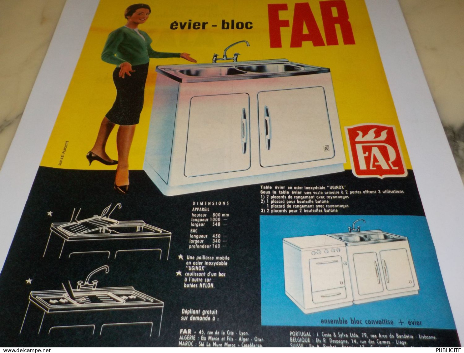 ANCIENNE  PUBLICITE EVIER BLOC DE FAR 1960 - Autres Appareils